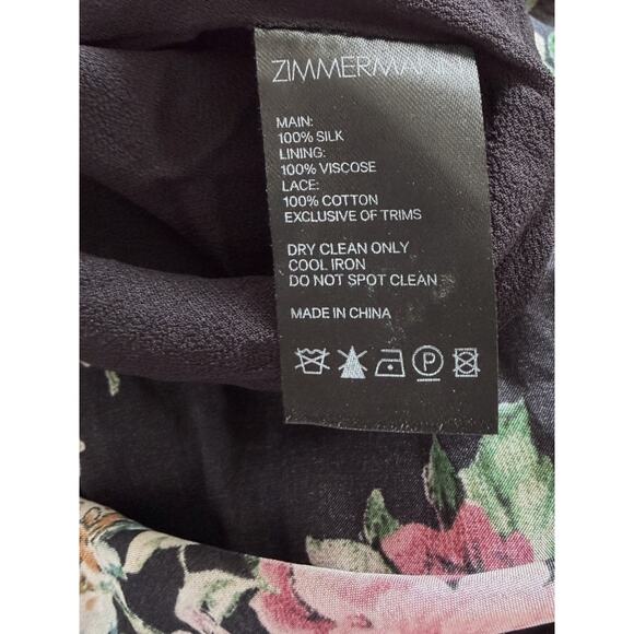 Zimmermann Honour Floral Print Silk Habutai Tiered Midi Dress Black - Picture 8 of 9